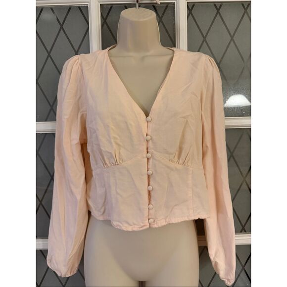 Levi's Women's Sophia Cotton Balloon Sleeve V Neck Top Pink Size Large - Picture 2 of 9